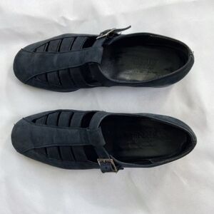 MUNRO Suede Navy Huarache Fisherman Flat Single Buckle Sandals Shoes 8.5
